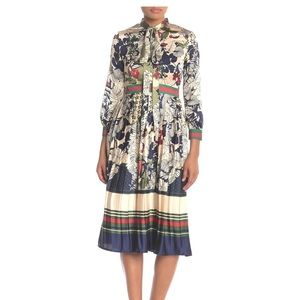 Tie Neck Printed MIDI Dress